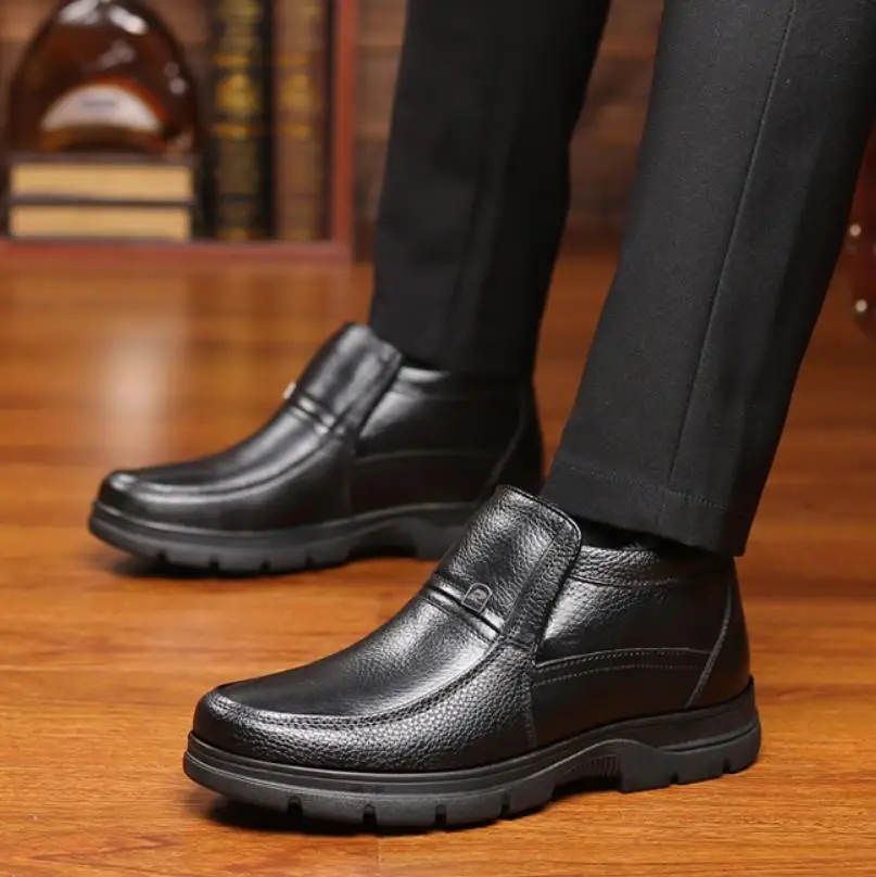 Зима, lederen Laarzen, теплые, mannen Enkellaars Mannelijke, деловой стиль, кантоор, Formele veiligheid Schoenen botas hombre
