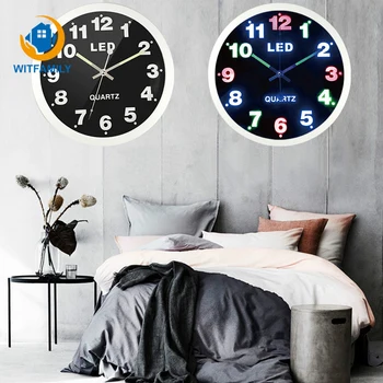 

Metal Wall Clock Quartz 12 Inch Lamp Living Room Decoration Clocks Personality Simple Silent Night Light Bedroom Fluorescent