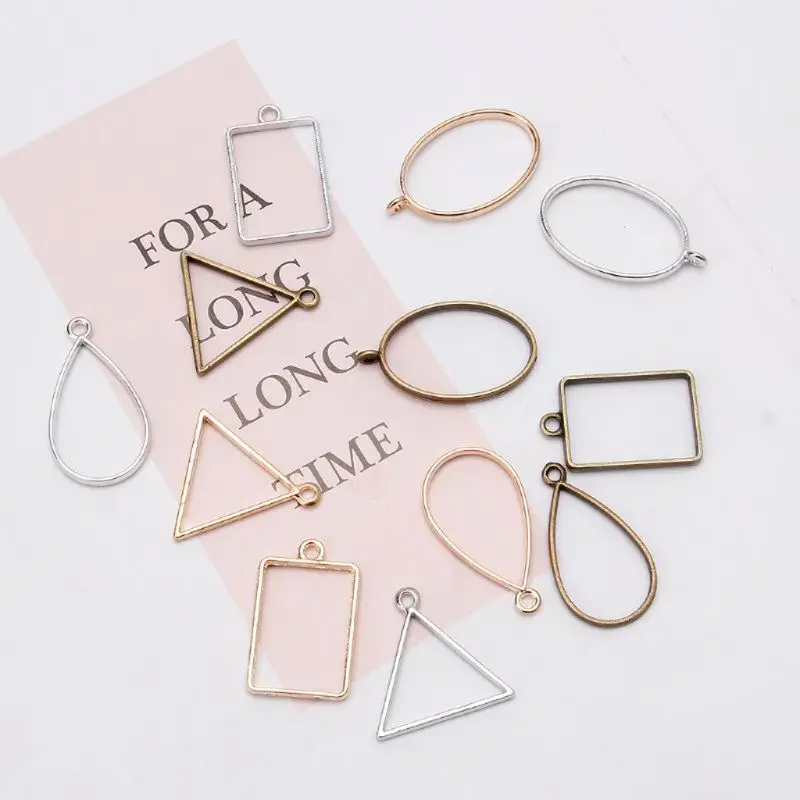 

50Pcs Assorted Geometric Hollow Frame Trays Open Bezel Pendant Resin Molds DIY Pressed Flower Frame Jewelry Findings
