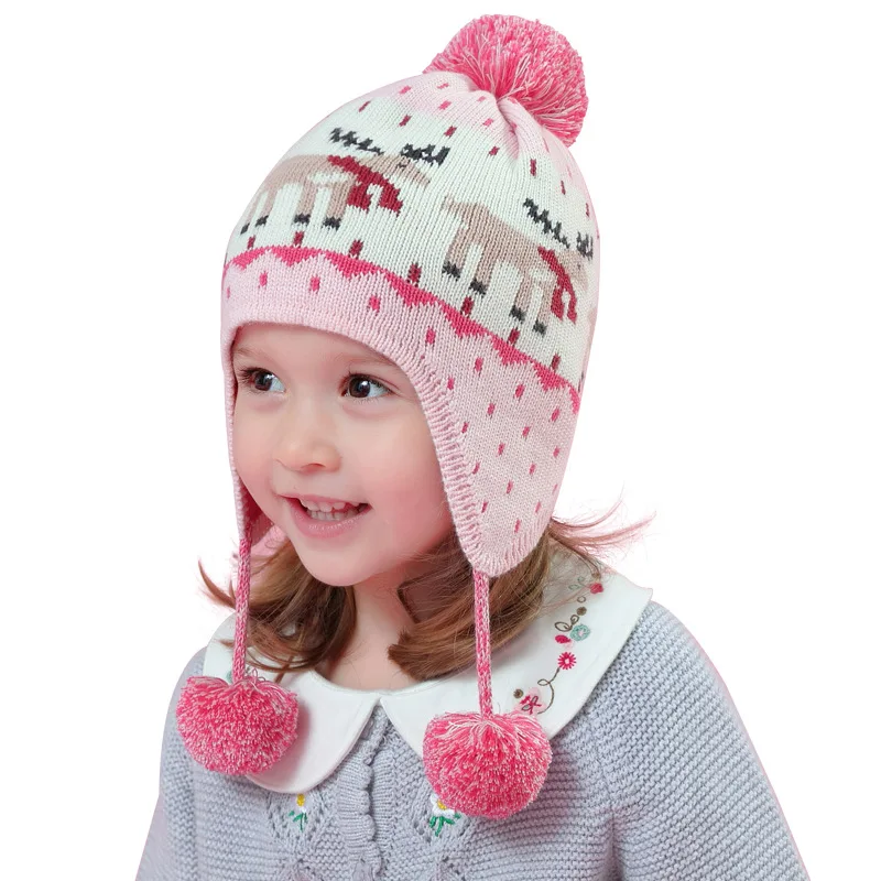 

High Quality Christmas Cap Toddler Baby Girls Beanie Winter Hat Children for 6 Month To 8 Years Old Kids Hats Warm Pink