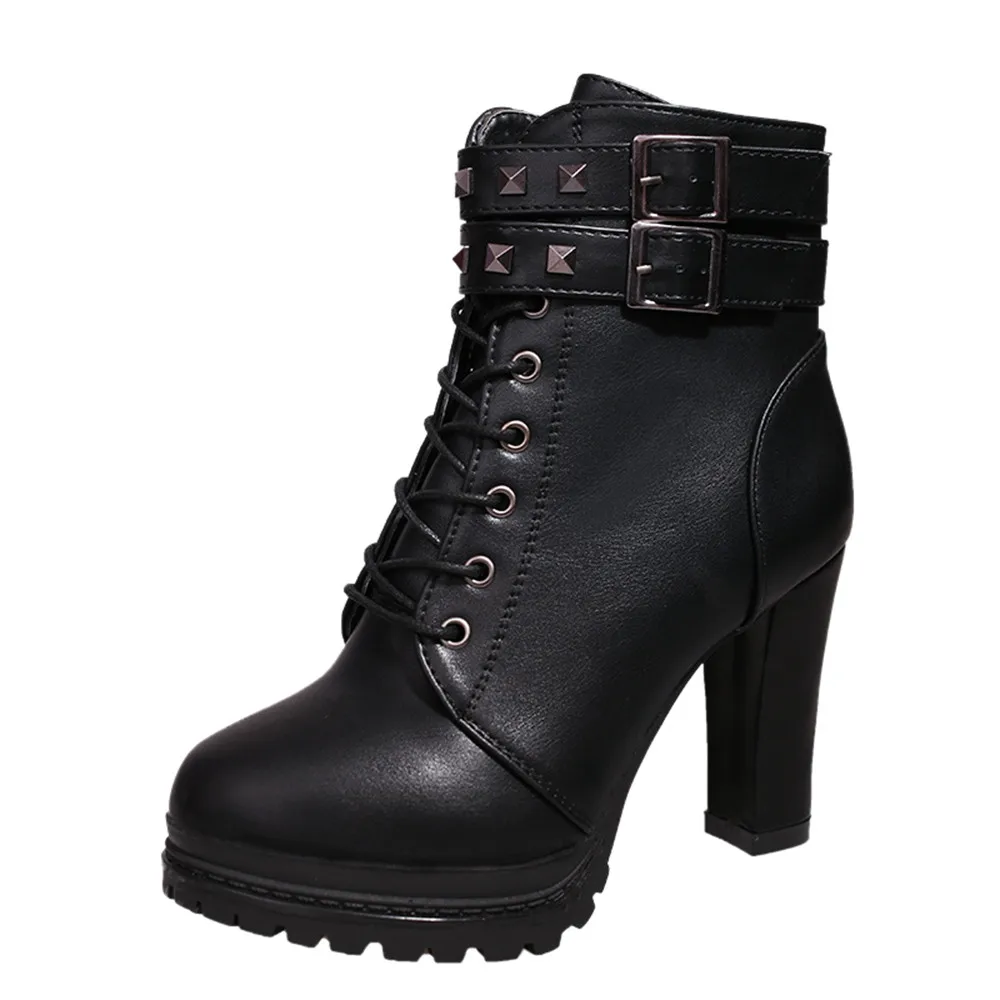 

SAGACE Frenulum Waterproof Thick bottom Large code white Women Boots winter New pattern High-heeled Coarse heel Martin boots 810