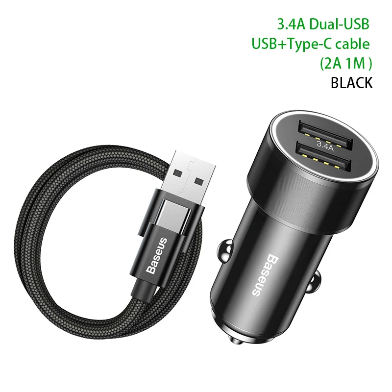 Baseus 3.4A двойное автомобильное usb-устройство для зарядки телефона для iPhone iPad samsung планшет быстрая зарядка кабель Lightning usb type-C кабель автомобильная зарядка - Название цвета: Dual USB Type-C USB