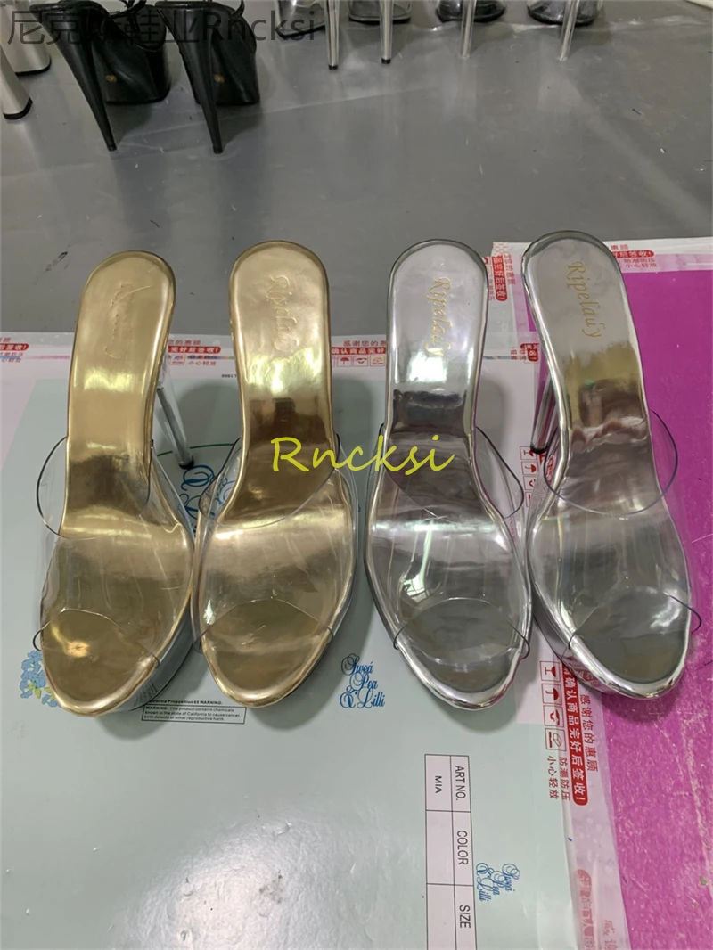 15CM ultra high heel sexy crystal sandals model performance shoes princess transparent glass slipper
