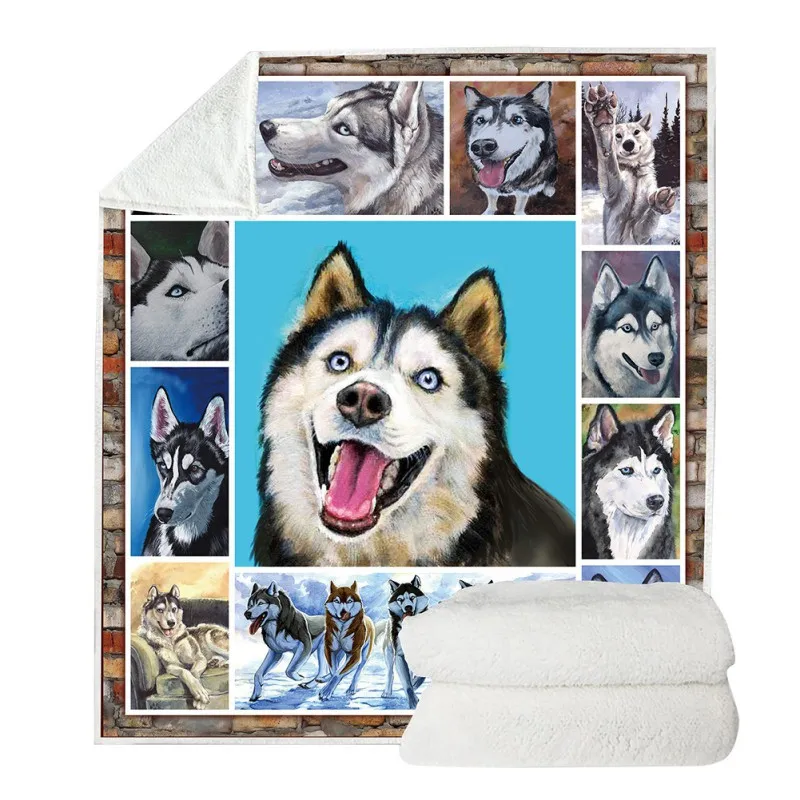 D Cartoon Dog Printed Blanket Household Sofa Throw Blanket Winter Warm Velvet Bedding Travel Camping Blanket - Цвет: D
