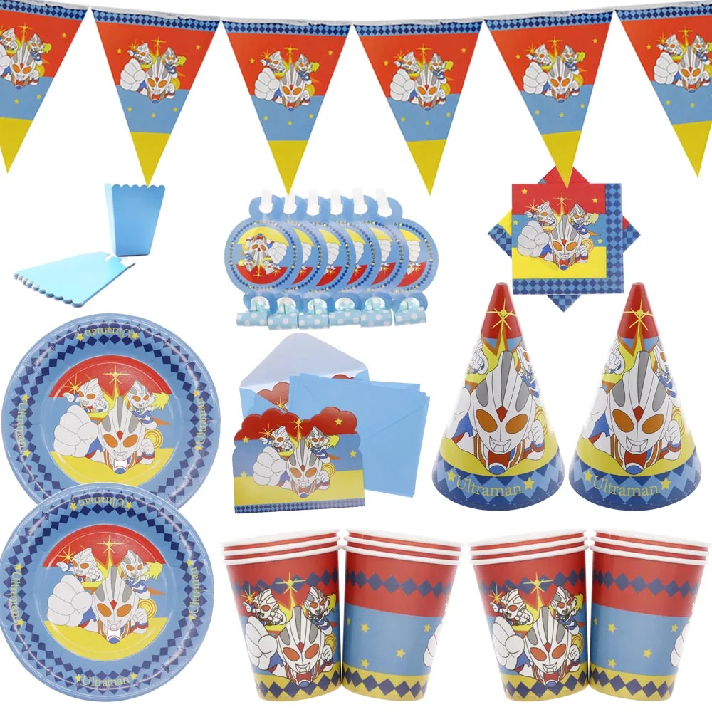 buy Ultraman Children #039;s Theme Birthday Party Decoration supplies Paper Cup Draw Flag Tablecloth napkins for home