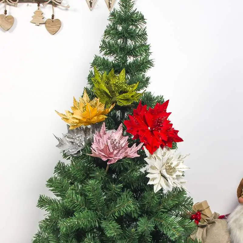 

Christmas Tree Artificial Flower Decoration Gold Powder Simulation Leaves Glitter Flower Arrangement Ornament Festival Supplies