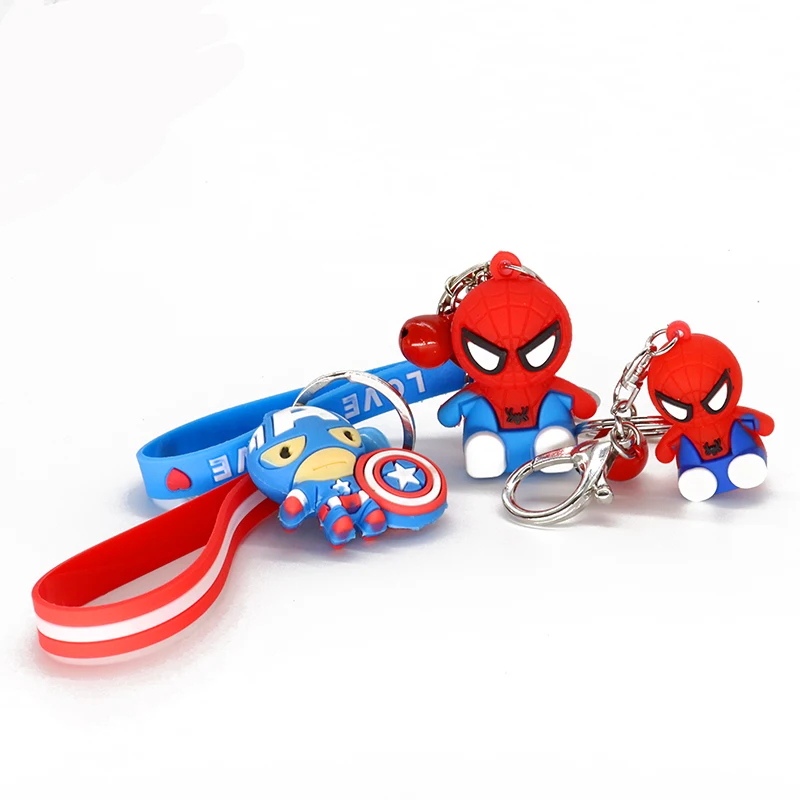 

New 3D Cartoon Rubber Bell Marvel Avengers Keychain Cute Superhero Spider Man Captain America Key Chain Ring Kids Jewelry Gift
