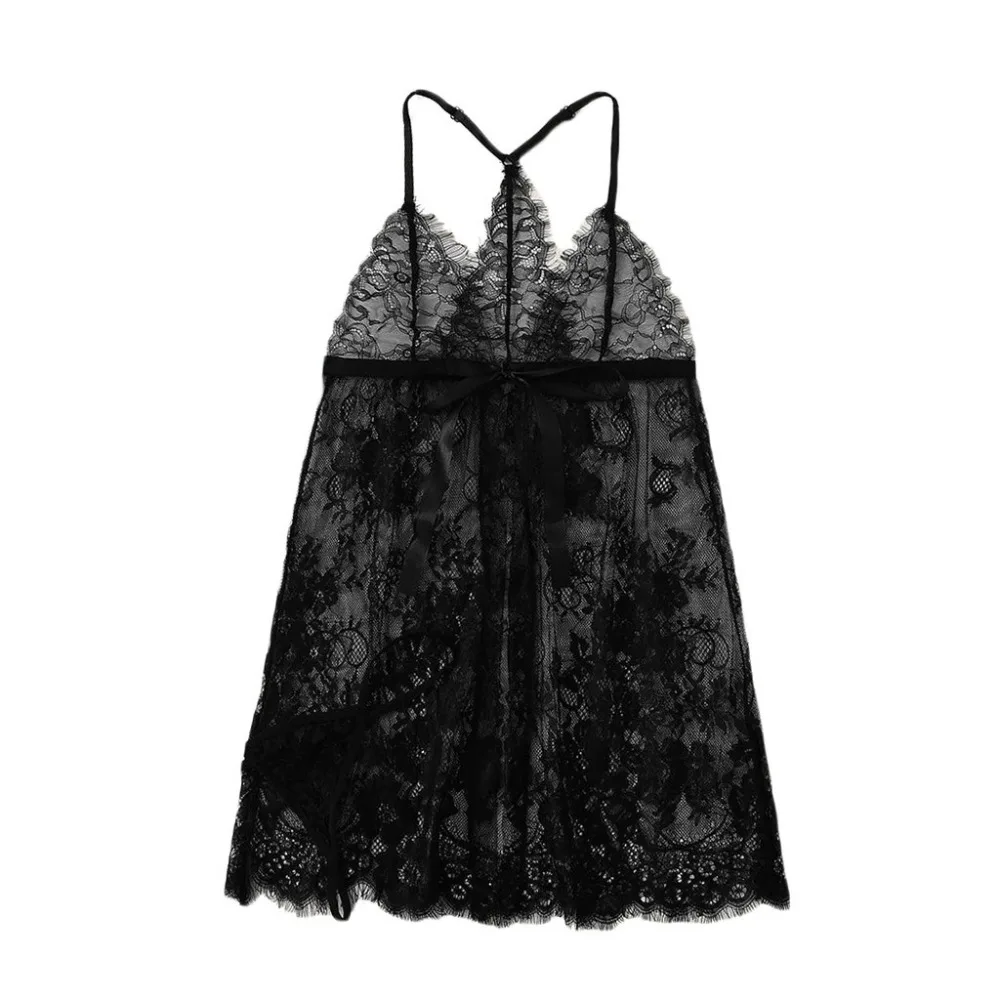 Женское ночное платье, ночная рубашка, сексуальное, размера плюс, v-образный вырез, открытая спина, Холтер, ночное белье, набор нижнего белья, S-3XL, Nuisette#2N19