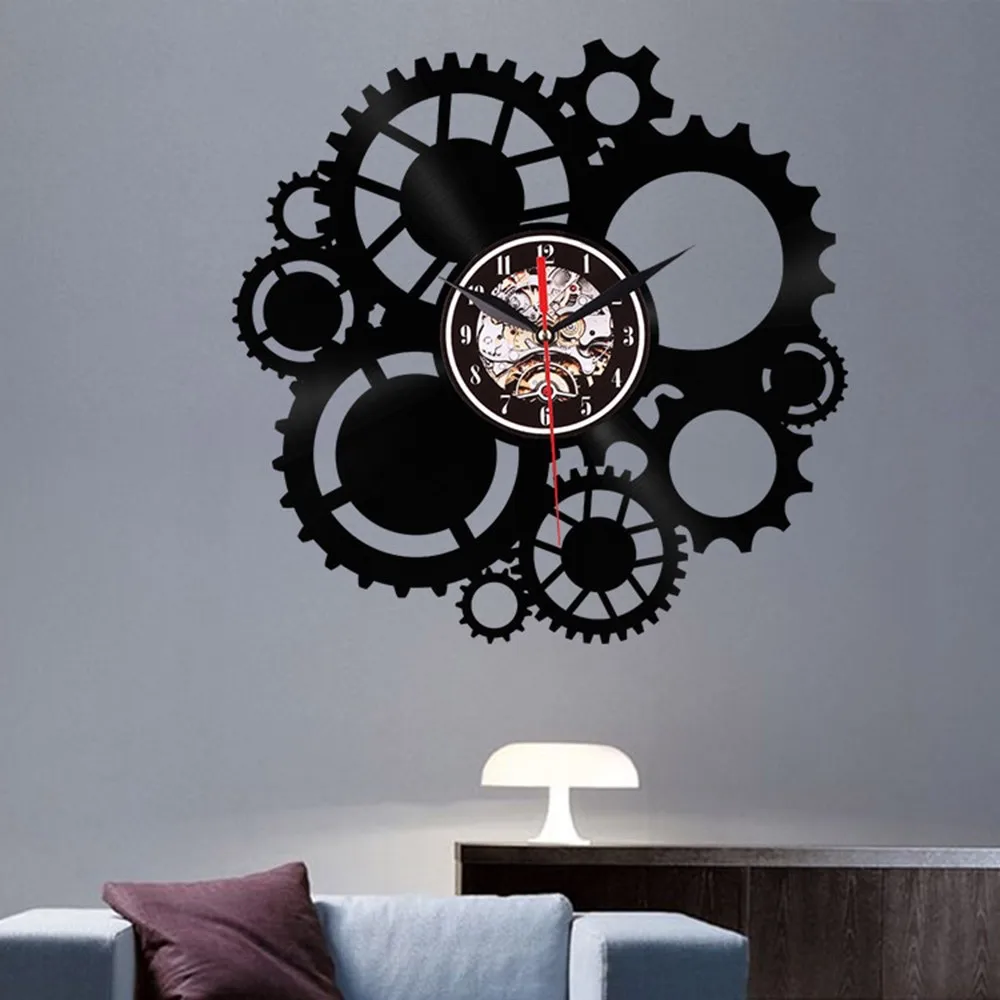 Cogwheel стимпанк виниловые часы шестерни винтажные часы настенные, часы механизм шестерни s 3D ретро настенные часы Декорирование Интерьера дома