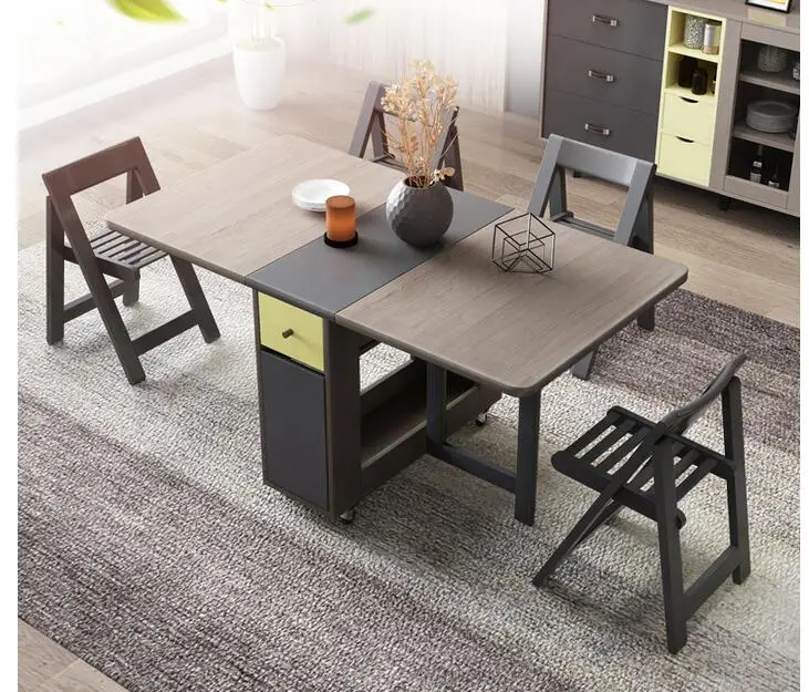Multifunctional folding dining table and chair combination modern simple small family dining table simple solid