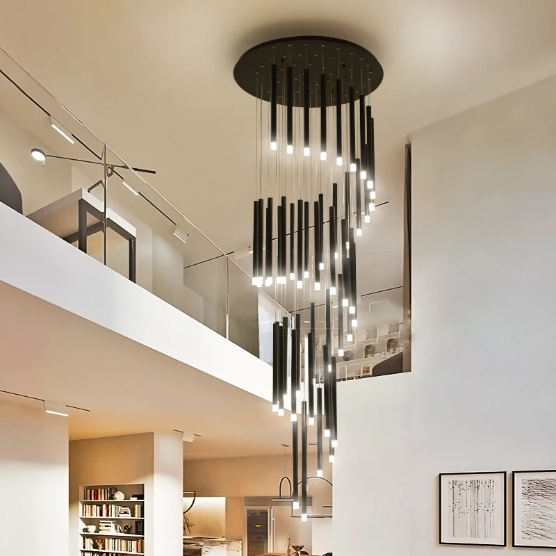 Modern Living Room Led Staircase Chandelier Indoor Installation Spiral Staircase Lamp Luxury