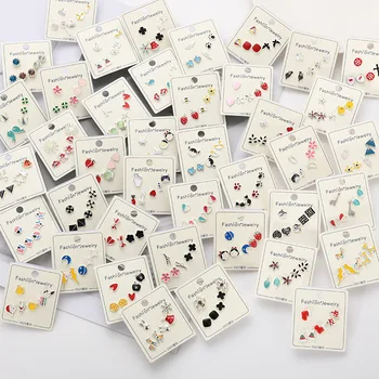 

FLSCDYED Korean Style Lovely Earring Fish Flower Leaf Stud Earrings For Women Enamel Snowflake Deer Asymmetry Colorful Jewelry