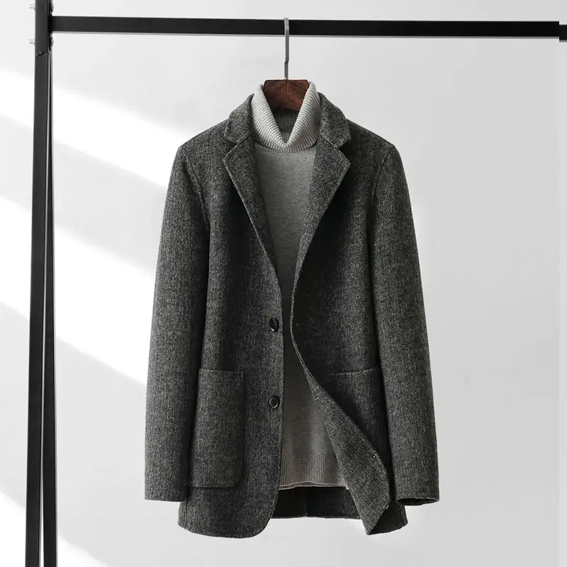 

New 2021 Autumn Winter Casual Slim Woolen Blend Coat Male Long Windbreaker Jacket Thick Warm Men Wool Jacket Mens Overcoat E313