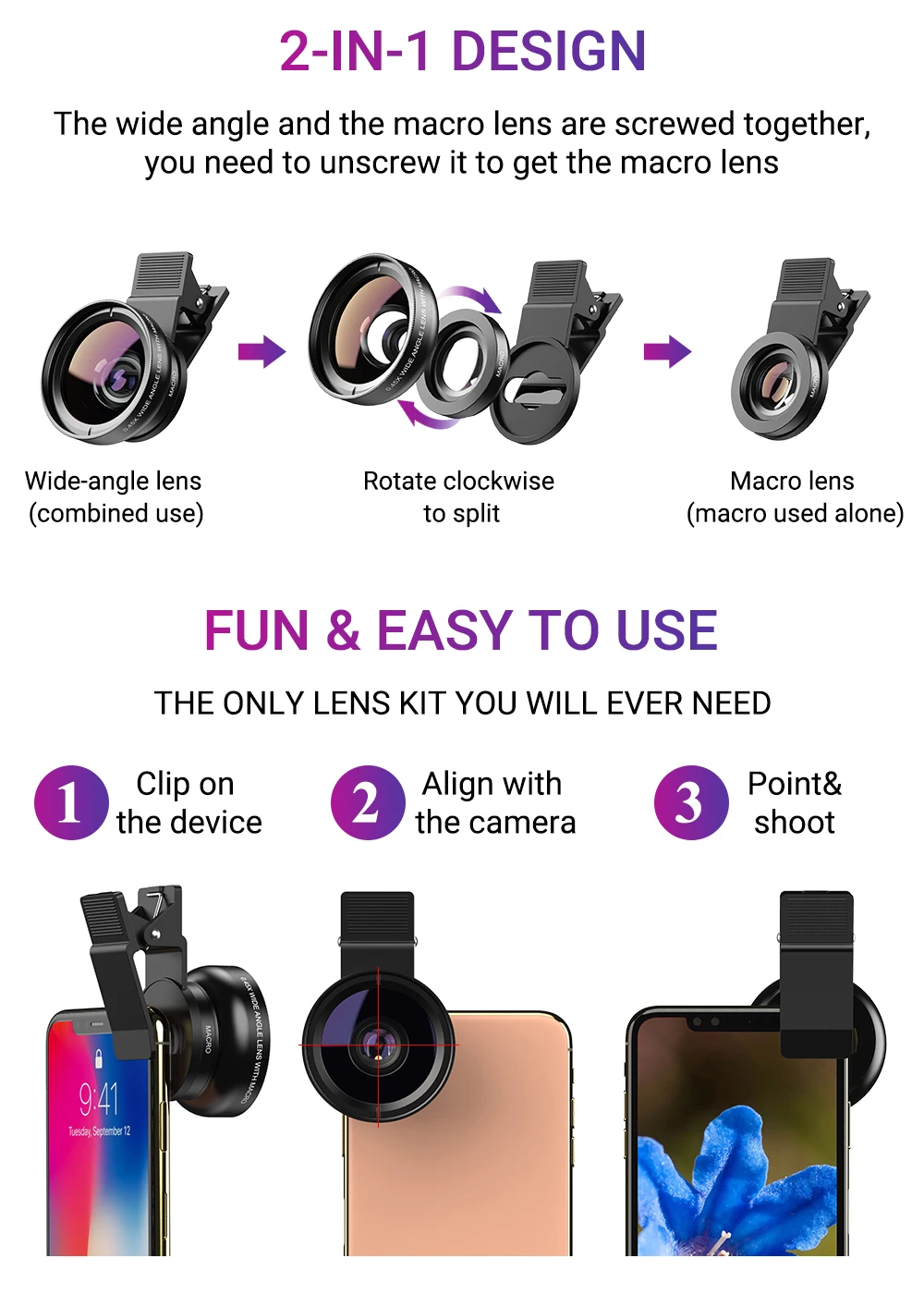 smartphone lens kit APEXEL New HD 37MM 0.45x Super Wide Angle Lens with 12.5x Super Macro Lens for iPhone Samsung Smartphones Camera Phone lens Kit 100x zoom lens for mobile