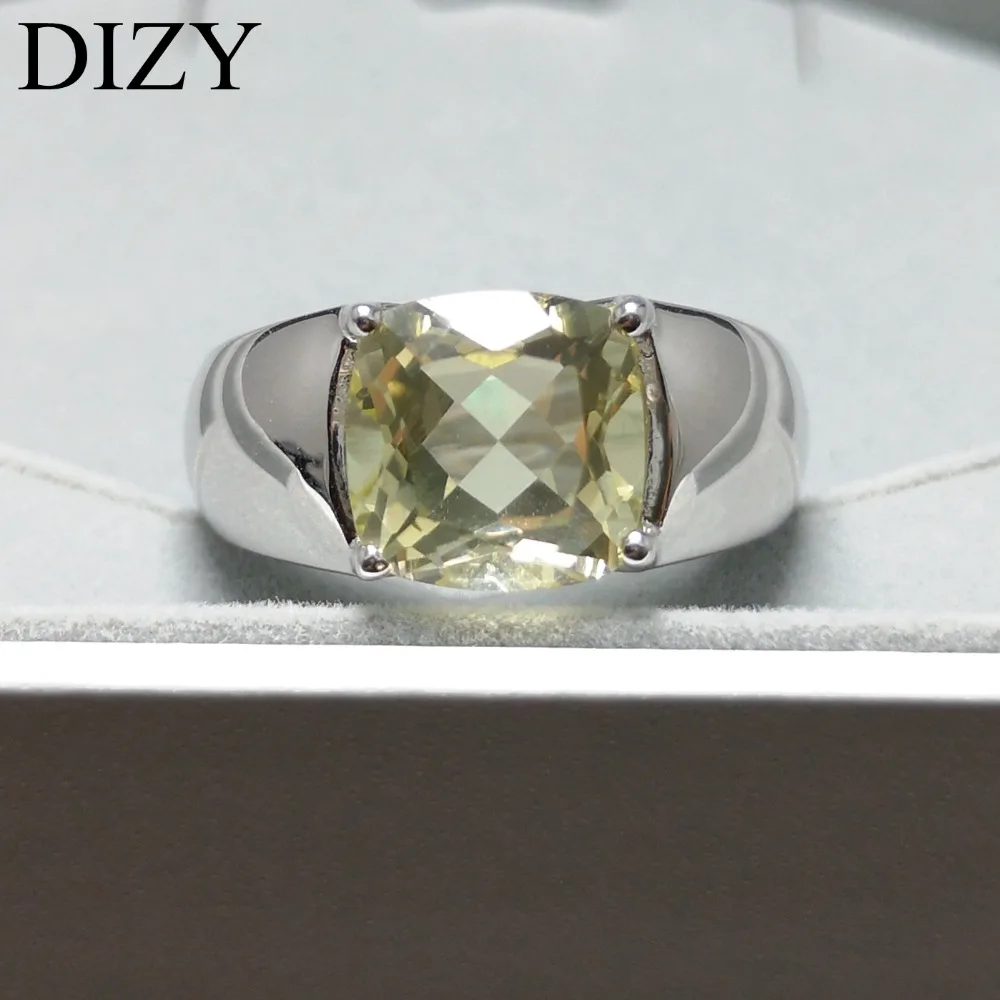 DIZY Подушка 3.5CT натуральный лимонный кварц кольцо 925 пробы Серебряное кольцо с драгоценным камнем для женщин подарок свадебное обручальное ювелирное изделие
