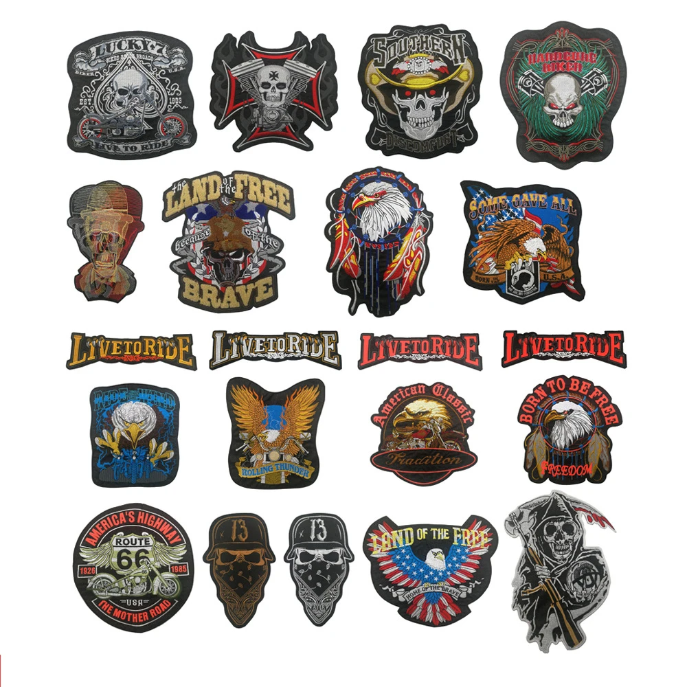 

Big Embroidered Big Eagle Motorcycle Striped Clothes Jacket Stitched Applique Locomotive Icon Letter Badge Decorative Back Patch