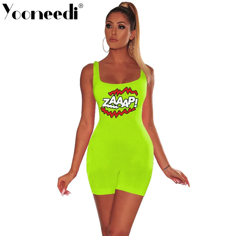 Yooneedi Summer Design Casual Women Playsuits 4 Color Style O-neck Sleeveless Ladies Rompers MZ-8213