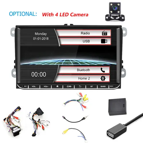 Camecho 2 DIN 9 ''Автомобильный мультимедийный плеер для автомобильное радио VW Android Mirror Link авторадио FM сенсорный экран аудио стерео Carro Coche - Цвет: With 4 LED Camera