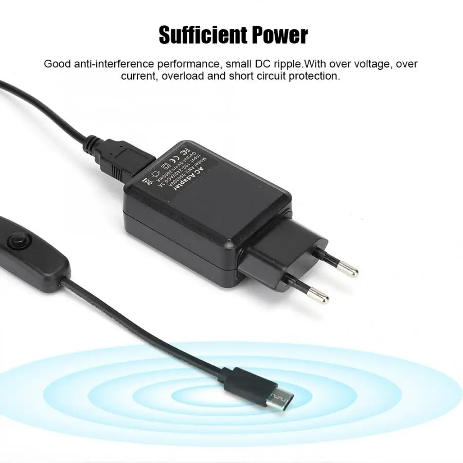 Для Raspberry Pi 4B 5 V/3A type-C с кнопкой переключения линии адаптер питания AC 100-240V зарядное устройство