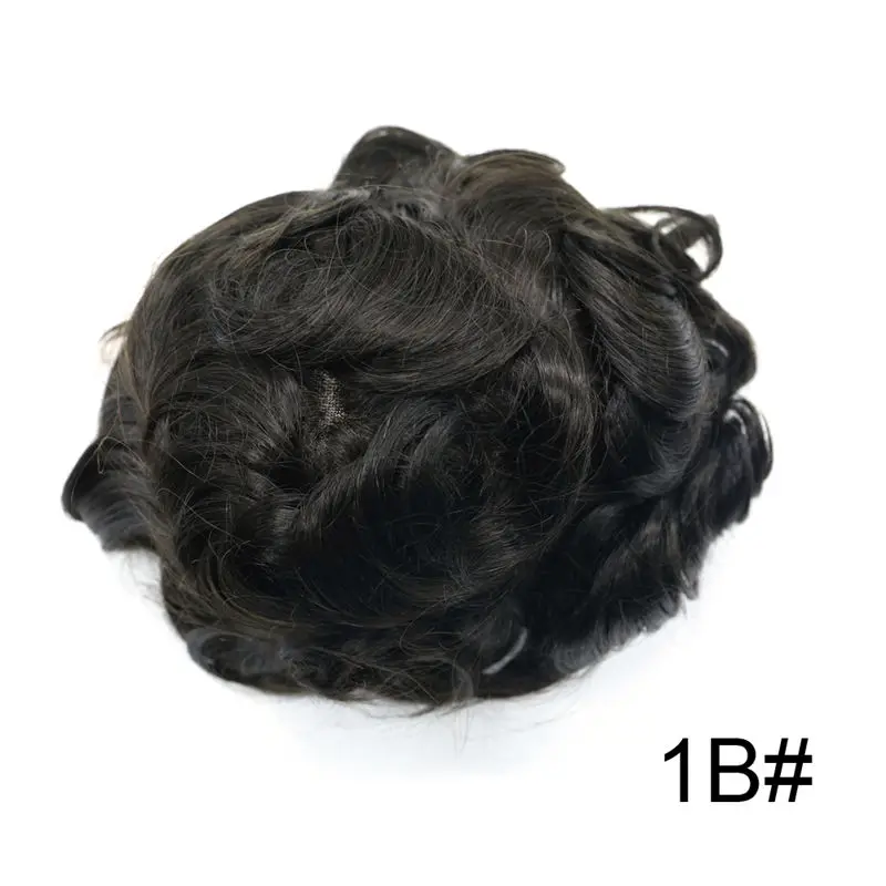 Тонкая моно с поли вокруг мужской парик человеческих волос полностью ручная работа светильник средней плотности черные волосы замена системы 1B - Парик Цвет: Natural Black No.1B