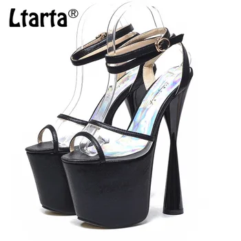 

LTARTA 2020 New Thick-heeled High-heeled Women Sandals 19cm Transparent Glass Hate Sky High Size Banquet Sexy Women's Shoes MJL