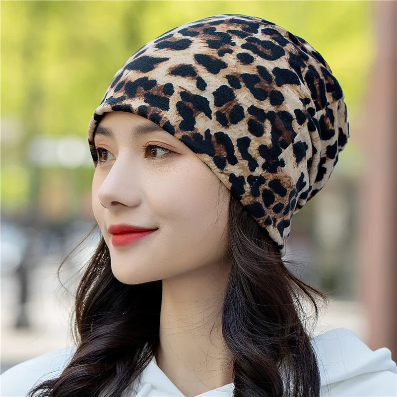 skully hat men's 2022 Fashion Women's hat Leopard hat Female Beanies Skullies Casual Polyester Leopard Scarf Cap Two Used Autumn Winter hats mens skully beanie