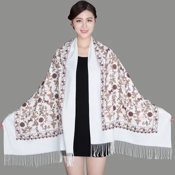 

Oversized New Winter Warm Solid Scarf For Women/Lady Soft Cashmere Pashmina Shawls Flower Embroidery Cashmere Female Wraps Capes