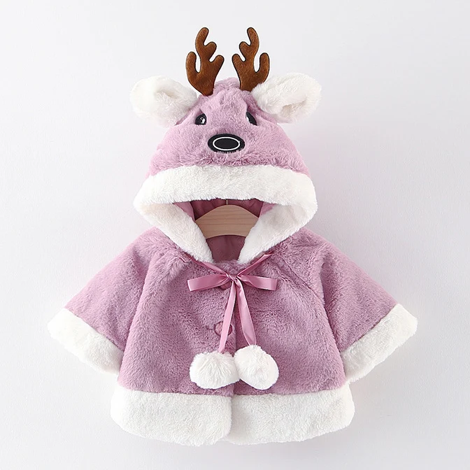 SG07-4 Girls Coats Kids Baby Christmas Elk Coat Clothes Autumn/winter Children Plush Jackets Infant Cute Cartoon Shawl Cloak Warming - Цвет: SG07-4