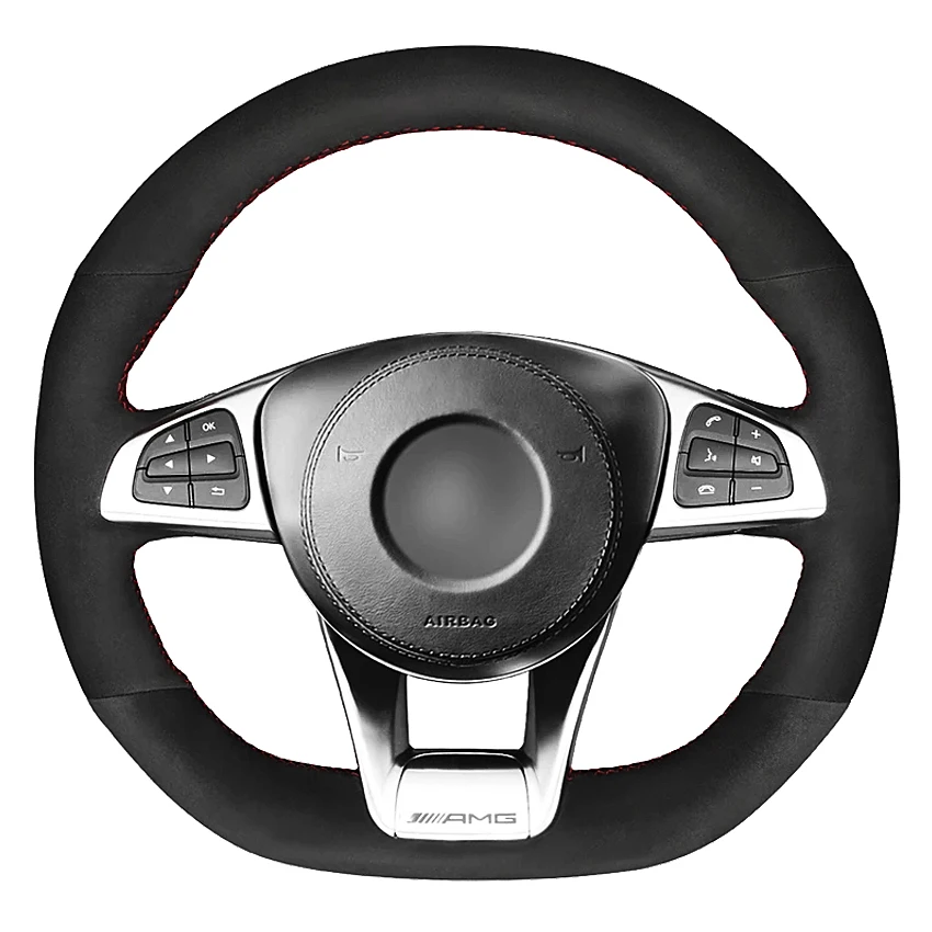 Coprivolante Per Auto Cucito A Mano In Pelle Scamosciata Nera Per Mercedes-Benz A45 Amg W205 C43 C63S Amg Cla45 Cls63 Amg Glc 43 63 Amg
