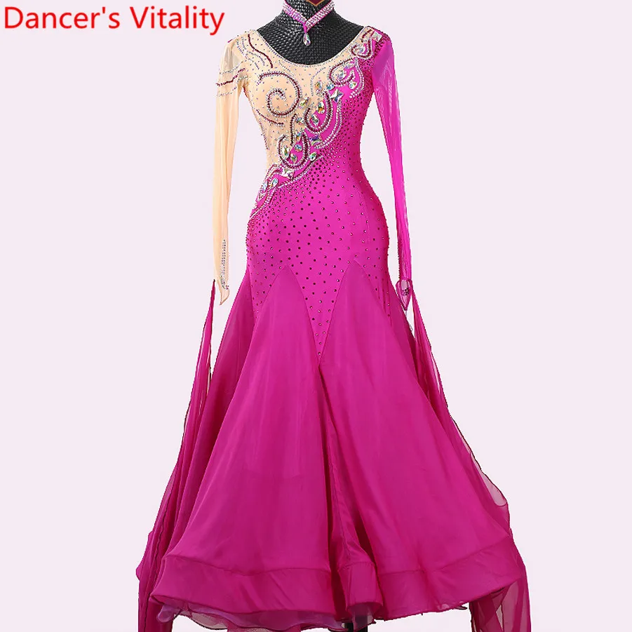 National Standard Dance Competition Costume Diamond Backless Ribbon
