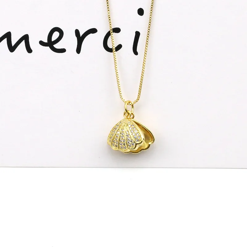 Korean-style Sweet Pearl Shell Necklace Fan-shaped Pendant Choker-Open Cool Simple Versatile Best Friend Gift