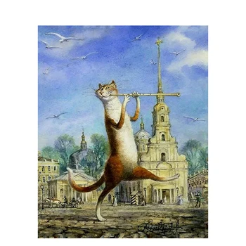 

GATYZTORY Zero Basis DIY Painting By Numbers HandPainted Oil Painting Cartoon Cat Picture Colouring Home Decor Handmade Gift