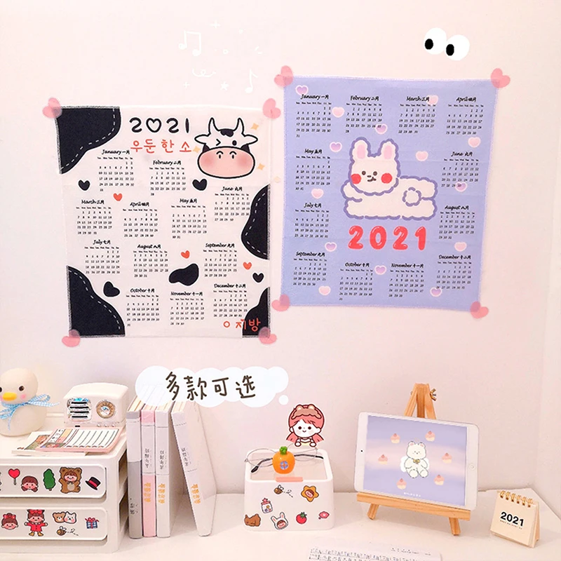 Calendario de pared con dibujos animados para niños, horario de aprendizaje, planificador diario periódico, organizador de Agenda, papelería Kawaii, 2021