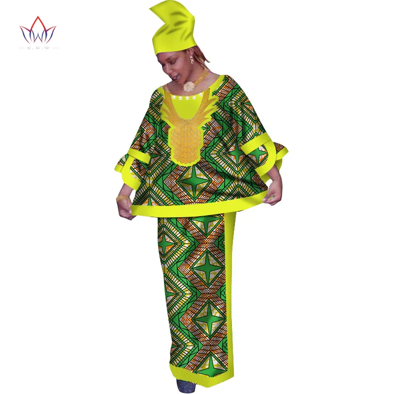 Традиционная африканская одежда Базен Riche платье с платок комплект из 2 предметов топы и Африканская юбка с принтом размера плюс 6XL WY199