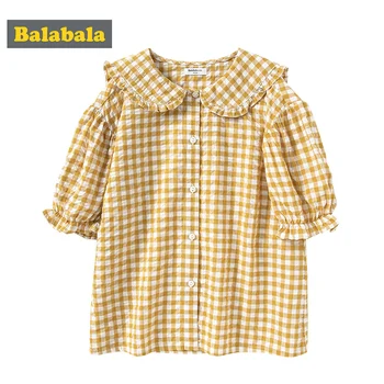 

Balabala Girls short-sleeved shirt 2020 summer new children shirt check light breathable fashion trend