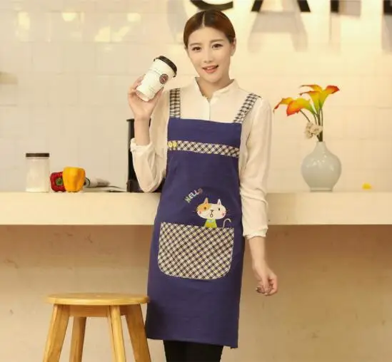 Classic Style Cute Tea Shop Kindergarten Apron Women Adult Work Wear Gown Cotton Overall Aprons Logo Print