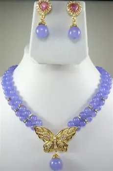 

Beautiful !!! 2Row 8MM Alexandrite Beads Necklace Earring Set18K gold plated watch wholesale Quartz stone CZ crystal (A0503)