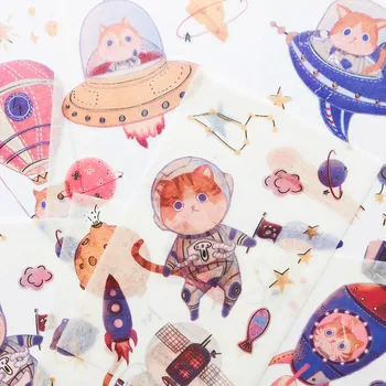 

6 Sheets Scientific Space Cat Escape from Earth Paper Diary Stickers Decorative Album Notebook Decor