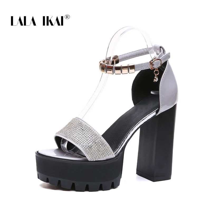 LALA IKAI/летние женские босоножки на платформе; босоножки на высоком каблуке 11,5 см с толстой подошвой; стразы; обувь для вечеринок с открытым носком; женская обувь; XWC6743-4