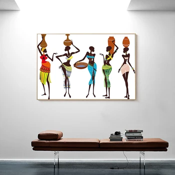 

African Traditional Black Woman Oil Painting on Canvas Cuadros Posters and Prints Scandinavian Wall Art Picture Home Decor