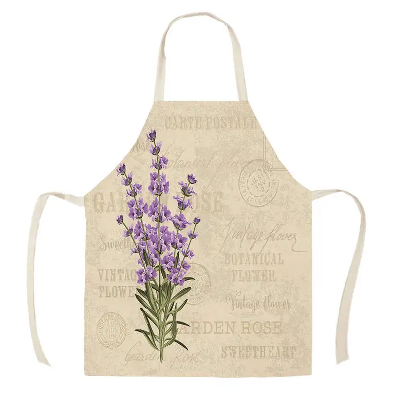 Women Men Lavender Pattern Cotton Linen Aprons for Kitchen 53*65cm Home Cooking Baking Cleaning Accessories