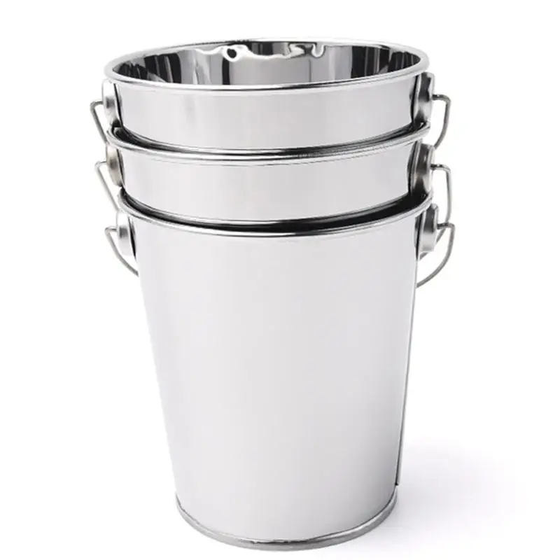Stainless Steel Ice Bucket Fries Bucket Snacks Fried Chicken Metal Bucket Mini Food Container Restaurant Bar Storage Barrel