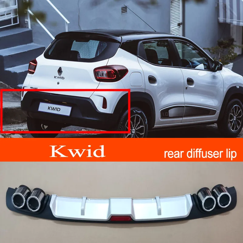 Kwid ABS Plastic Silver / Black Car Rear Bumper Rear Diffuser Spoiler