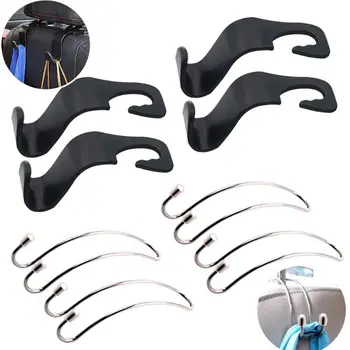 

8 Pieces Car Seat Headrest Hooks, 4pcs Multi-Function Stainless Steel Back Front Seat Organizer + 4pcs Plastic Storage Hanger fo
