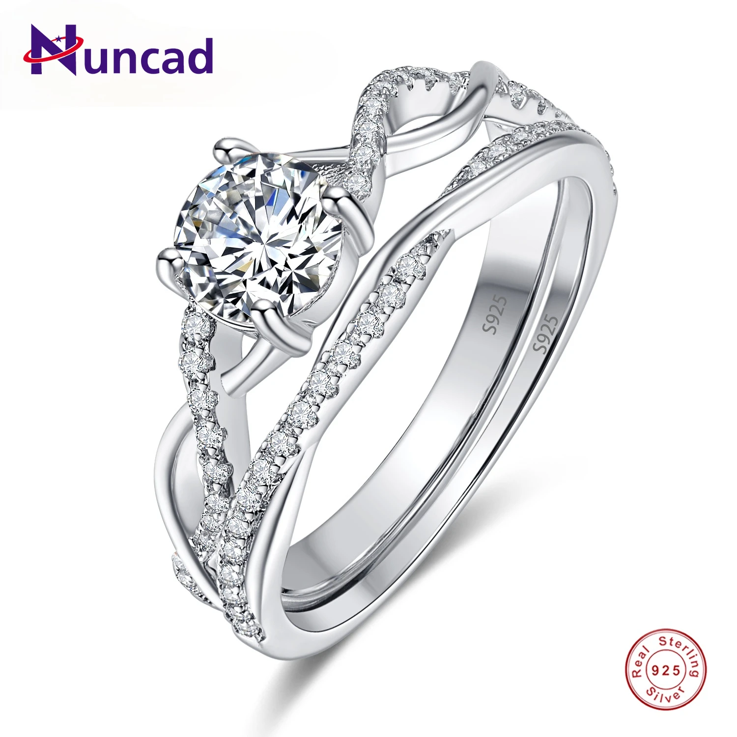 

NUNCAD Women's 6.5mm Round Zircon 8-Shaped Twisted Ring Silver Couple Ring 925 Jewelry CZ Zircon Crystal Jewelry AAA Quality