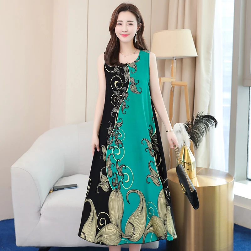 

ISENMAL XL-5XL Summer Maxi Dress Women Sexy Deep O-neck Floral Print Party Dress Elegant Sleeveless Beach Lady Long Dresses Vest