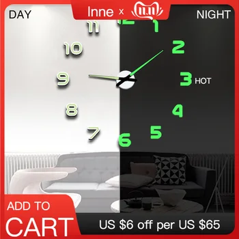 

Wall Clock Modern Design Watch Digital Large Big 3D DIY Home Decor Luminous Luminova Mirror Sticker Fashion New Arrival