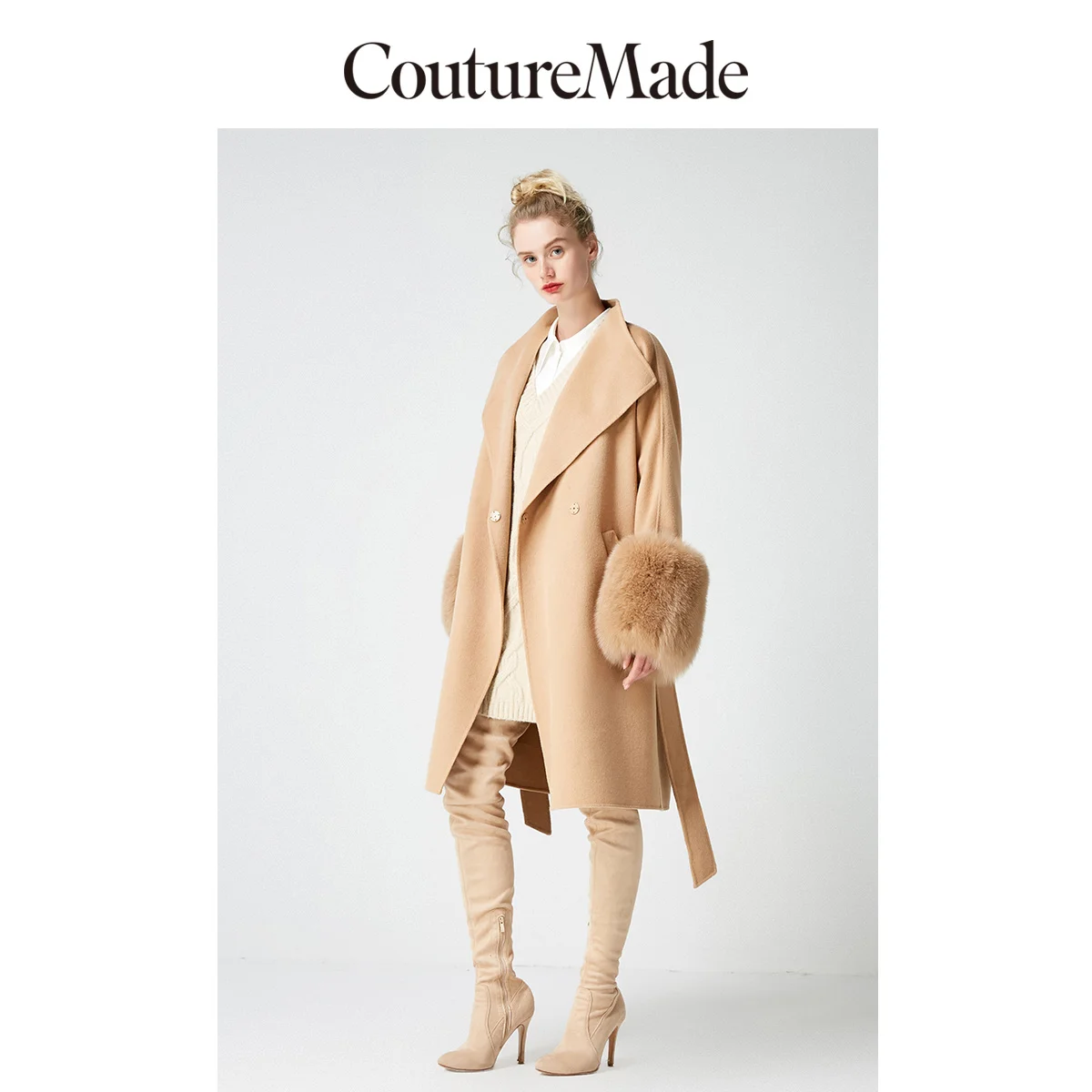Vero Moda CoutureMade Женская шерсть лисий мех на шнуровке шерстяное пальто | 318427526