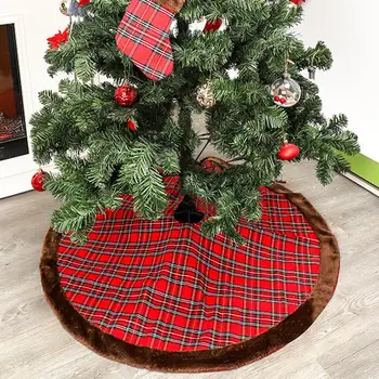 

120cm Plaid Cloth Christmas Tree Skirt Floor Mats Living Rooms Floor Pad Xmas Party Ornament Home Decor