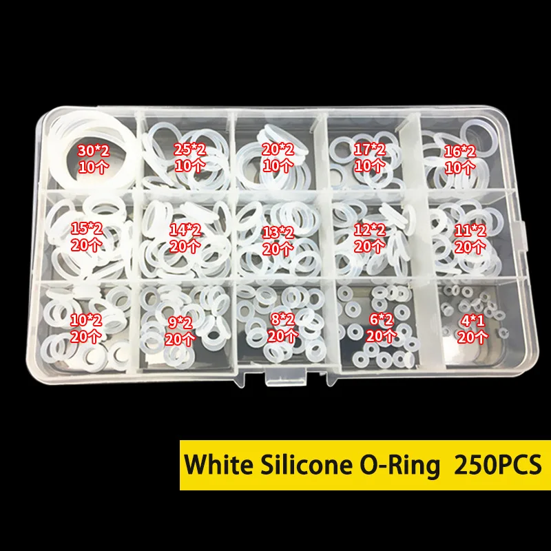 250PCS White/Balck NBR Seal Ring Kit Thickness 1 / 2mm Nitrile Rubber NBR O-Ring Gasket Sealing Ring O Rings Rubber Kit Set